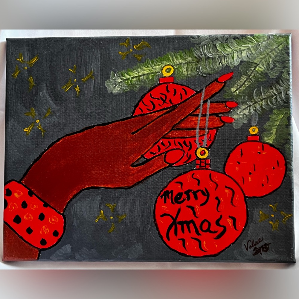 “Decorating the Tree”, Hand painted wall art.
